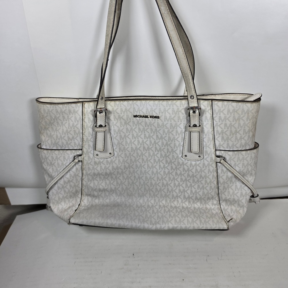 Michael Kors Voyager Medium White Signature Logo Tote Bag Shoulder Bag